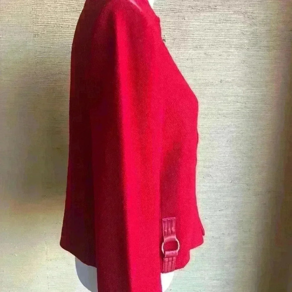 St. John Collection Red Knit & Leather Trim Jacket - Picture 8 of 8